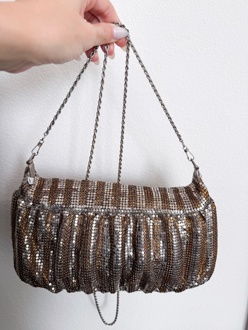silver & gold metal mesh crossbody bag 🪩✨